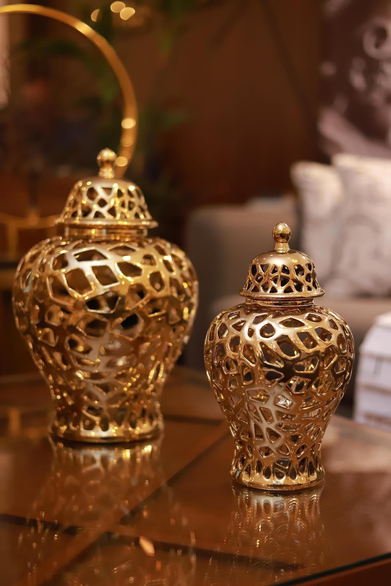 SET OF 2 GOLD VASES