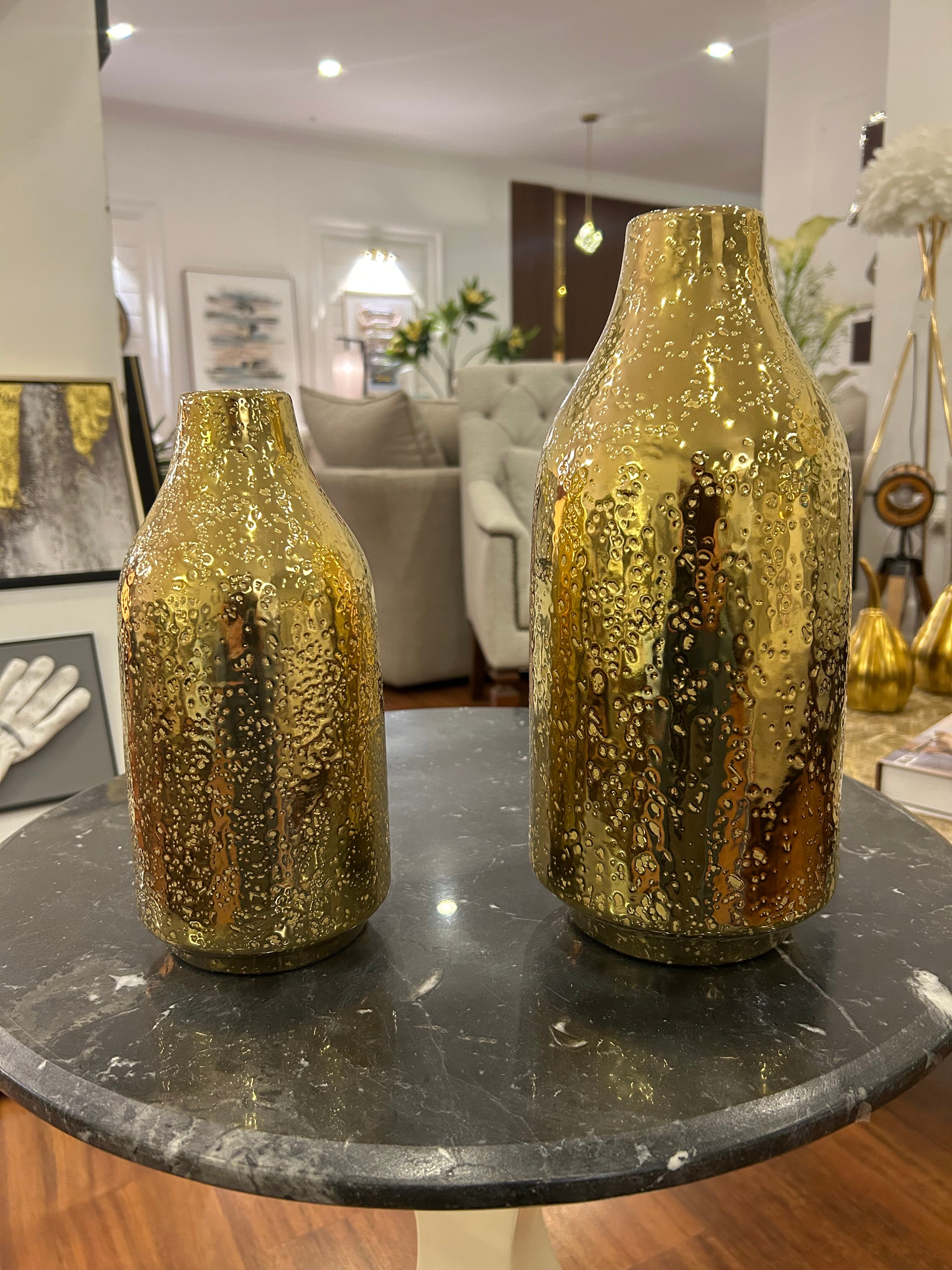 SET OF 2 GOLD VASES