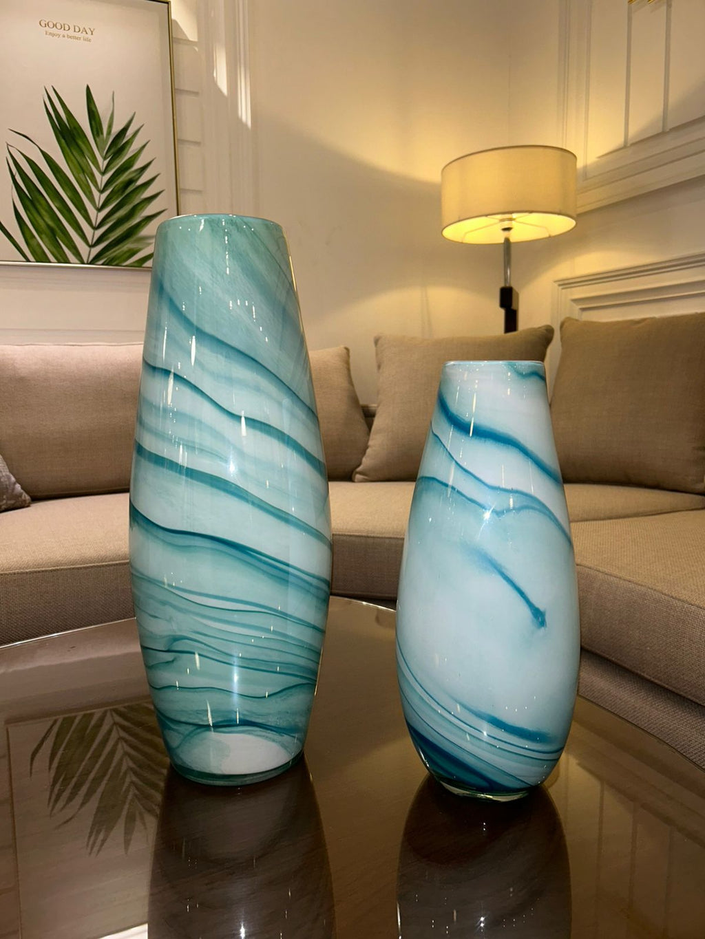 SET OF 2 BLUE VASES